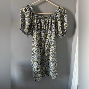 Dynamite Blue and Yellow Off-Shoulder Midi Sundress